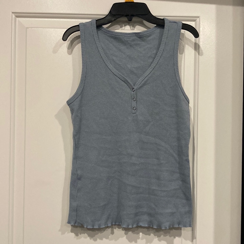 Blue ribbed-knit tank